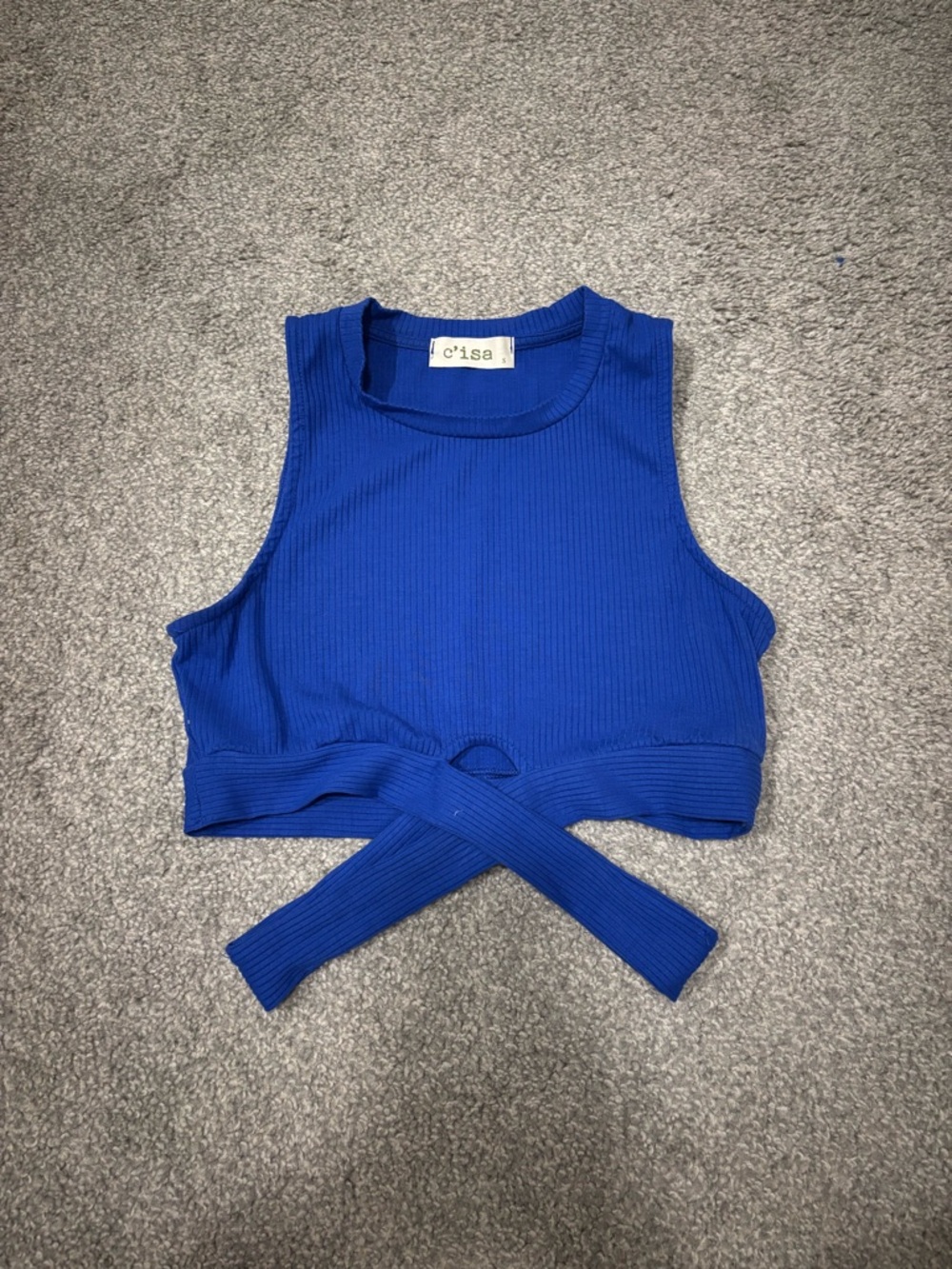 C/isa Royal Blue Ribbed Wrap-Front Crop Tank